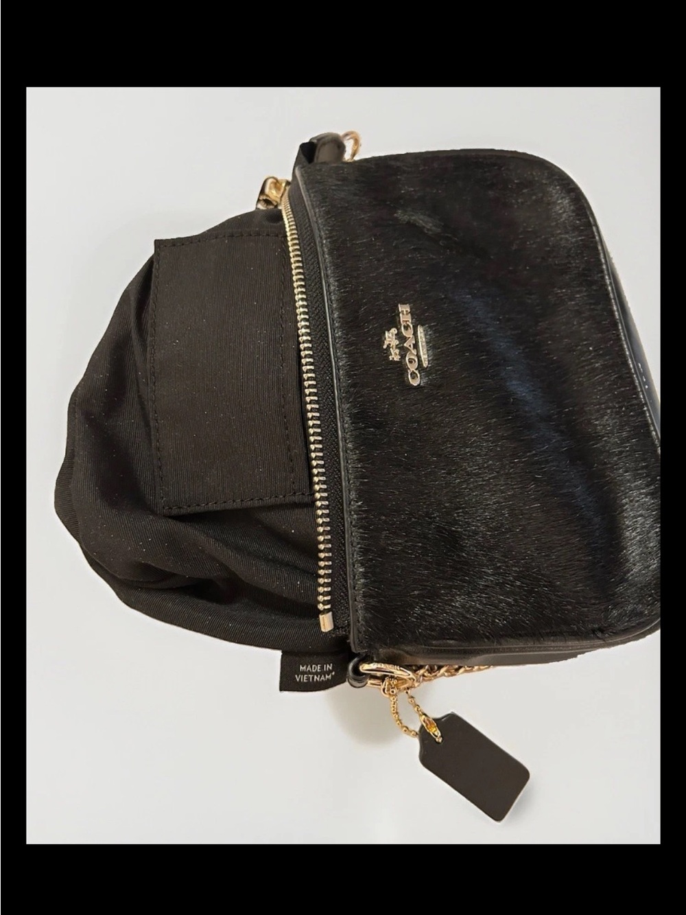 Coach Clutch Nolita 19, Black Haircalf, Black Leather Trim, Brass Chain Strap - Picture 9 of 9